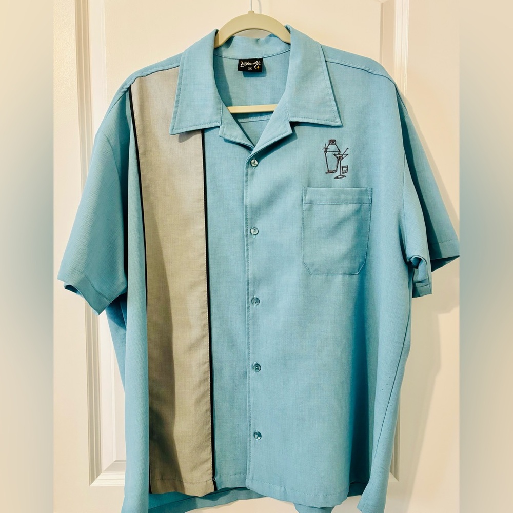 Steady Mens 2XL Bowling Shirt Blue Retro Rockabilly Lounge Palm Springs Y2K